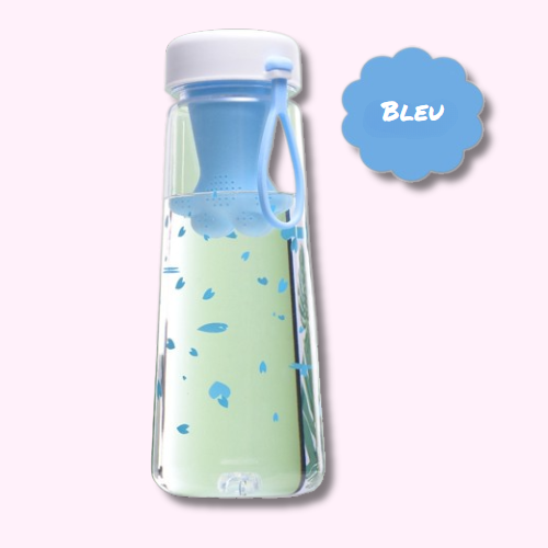 Bouteille Gourde Kawaii avec Filtre à Infusion Bleu