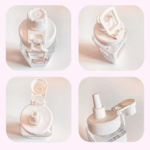 Bouteille Gourde à Eau ou Lait avec Paille Kawaii Rose Bouchon