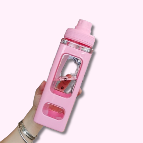 Bouteille Gourde à Eau ou Lait avec Paille Kawaii Rose