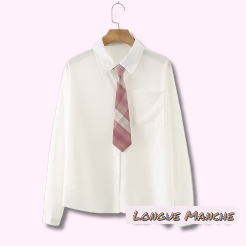 Chemisier Blanc Kawaii Manche Longue Cravate Rose