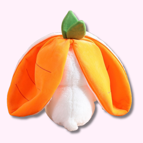 Peluche Lapin Kawaii Blanc avec ses Oreilles en Carotte Vue Dos