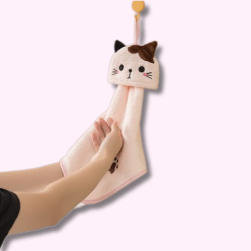 Serviette Sèche Main Kawaii Chat Rose Mur