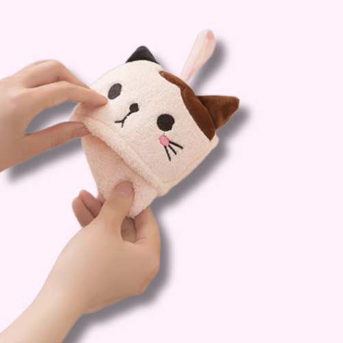 Serviette Sèche Main Kawaii Tête Chat Rose