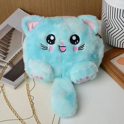 Sac Bandoulière Tête de Chat Peluche Bleu - Kawaii Otaku