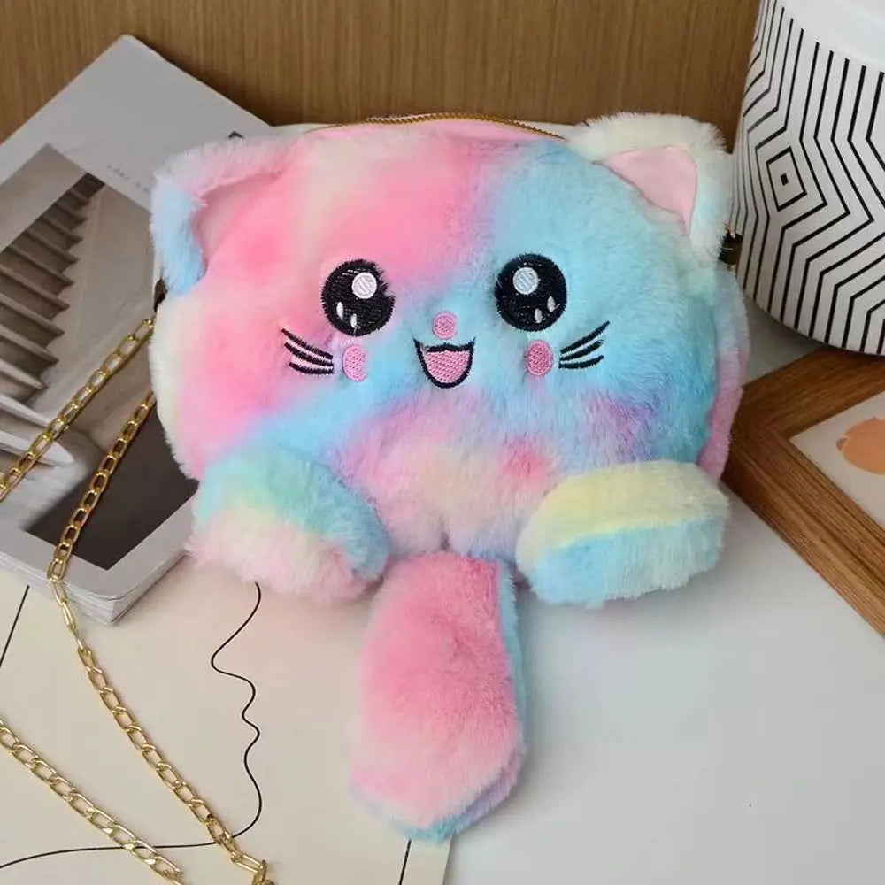 Sac Bandoulière Tête de Chat Peluche Rose et Bleu - Kawaii Otaku