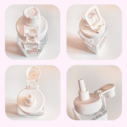 Bouteille Gourde à Eau ou Lait avec Paille Kawaii Rose Bouchon