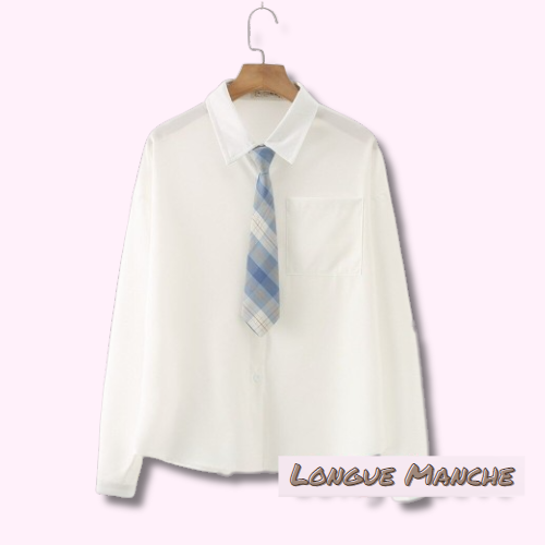 Chemisier Blanc Kawaii Manche Longue Cravate Bleu Ciel