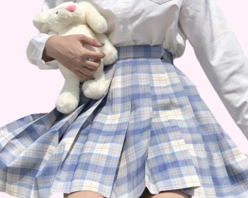 Jupe plissée écolière bleue ciel Kawaii et nœud papillon assorti