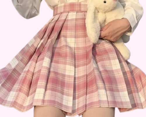 Jupe plissée écolière rose cerisier Kawaii et nœud papillon assorti