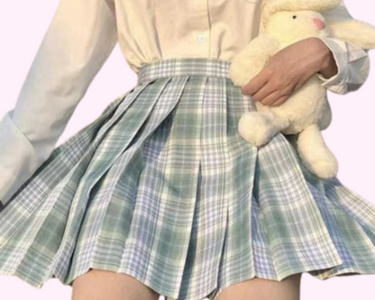 Jupe plissée écolière verte pomme Kawaii et nœud papillon assorti