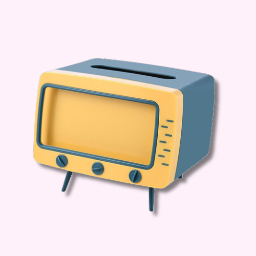 Mini Télévision Kawaii Bleu Jaune Support de Téléphone Distributeur de Mouchoir au Dessus