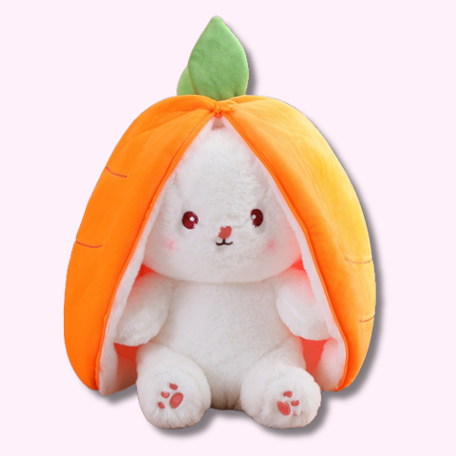 Peluche Lapin Kawaii Blanc avec ses Oreilles en Carotte