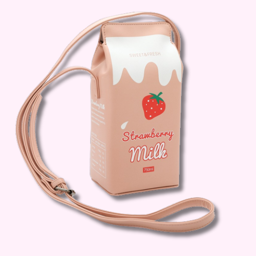 Sac à Main Rose Style Brique de Lait Fraise Kawaii Otaku