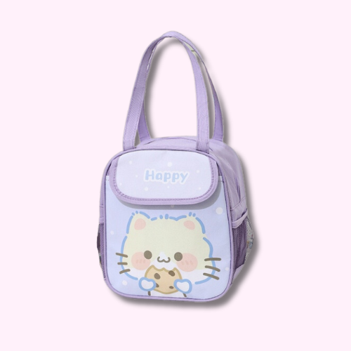 Sac à Déjeuner Isotherme Kawaii Violet Tête de Chaton
