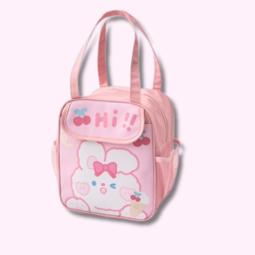 Sac à Déjeuner Isotherme Kawaii Rose Tête de Lapin Nœud Papillon