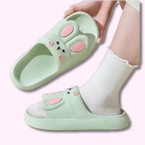Claquette Pantoufle Sandale Kawaii Lapin Vert au Pied