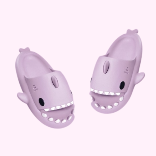 Sandale Claquette Pantoufle Kawaii Requin Violet Vue Paire