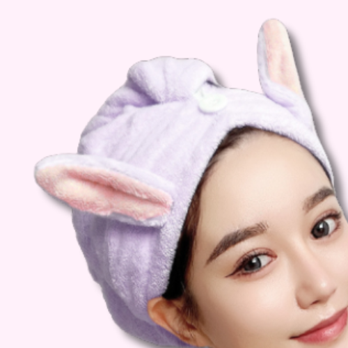 Serviette Cheveux Kawaii Violette Tête de Lapin