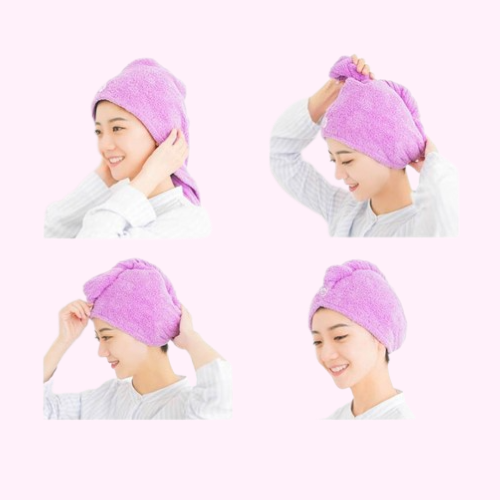 Serviette Cheveux Kawaii Violette Tête de Lapin Pliage Arrière