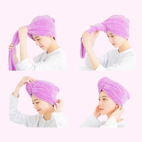 Serviette Cheveux Kawaii Violette Tête de Lapin Pliage Avant