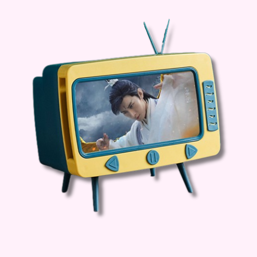 Support de Téléphone Kawaii Télévision Bleu Jaune avec Distributeur de Mouchoir