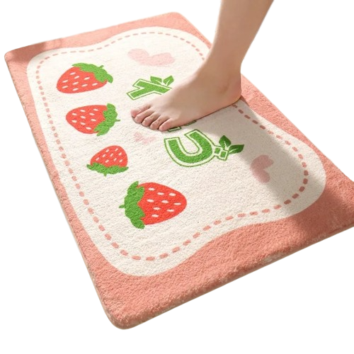 Tapis de Sortie de Bain / Douche Décor Fraises | Kawaii Otaku Pied