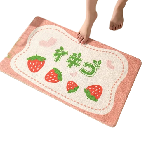 Tapis de Sortie de Bain / Douche Décor Fraises | Kawaii Otaku Pieds