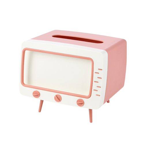 Mini Télévision Kawaii Rose Blanc Support de Téléphone Distributeur de Mouchoir au Dessus