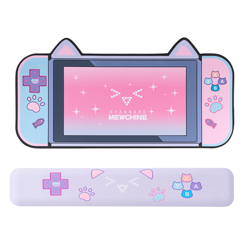 Tapis Clavier Souris et Repose Poignet Kawaii Chat Console Jeux