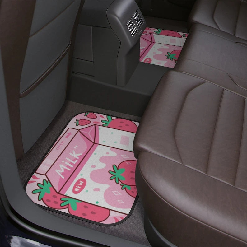 Tapis de Sol Voiture Kawaii Décor Bouteille Brique au Lait de Fraise Arrière